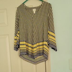 Chico's Yellow and Black Patterned Blouse